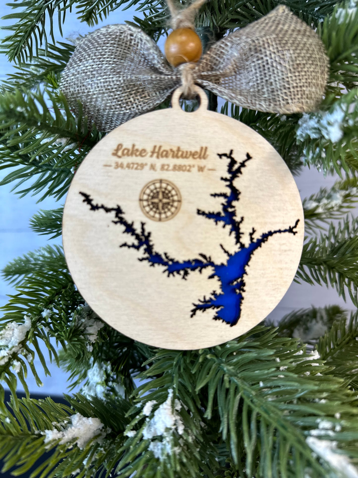 Handcrafted 3D Wooden Lake Ornament - Georgia