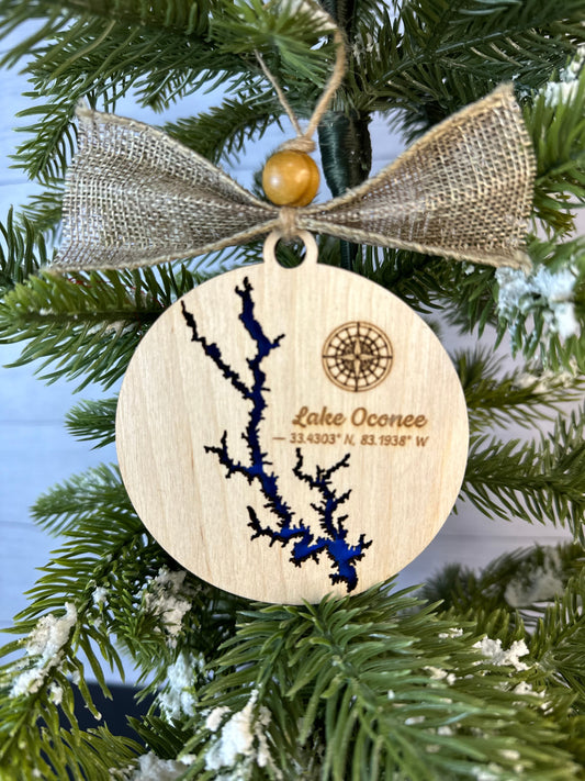 Handcrafted 3D Wooden Lake Ornament - Alabama