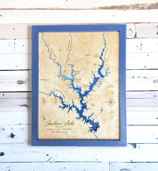 Jackson Lake 3D Framed Picture Map,  Wooden Engraved Map,