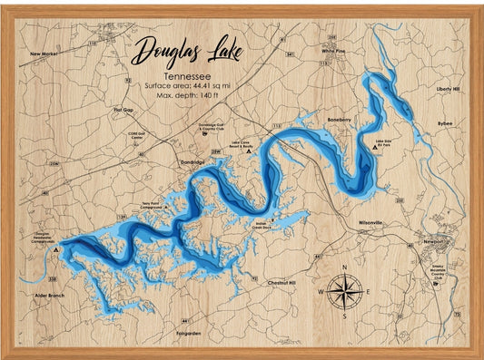 Douglas Lake 3D Framed Picture Map,  Wooden Engraved Map,