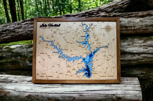 Custom Lake or Coastal 3D Framed Picture Map Wooden Engraved Map