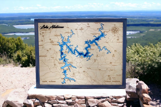Lake Allatoona 3D Framed Picture Map,  Wooden Engraved Map,